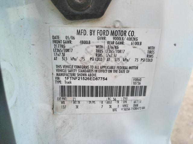 1FTNF21526ED87754 - 2006 FORD F250 SUPER WHITE photo 12