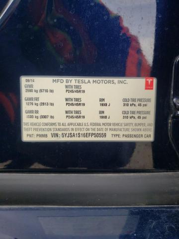 5YJSA1S16EFP50559 - 2014 TESLA MODEL S Կապույտ լուսանկար 12