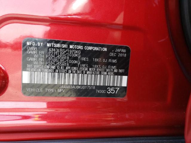 JA4AR3AU8KU017518 - 2019 MITSUBISHI OUTLANDER 红色 照片 13