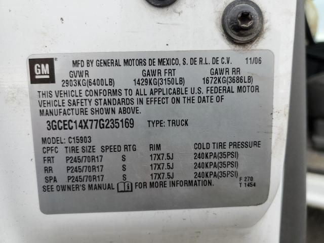 3GCEC14X77G235169 - 2007 CHEVROLET SILVERADO WHITE photo 12