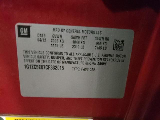 1G1ZC5E07CF332015 - 2012 CHEVROLET MALIBU 1LT Rouge photo 13