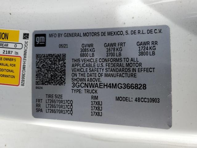 3GCNWAEH4MG366828 - 2021 CHEVROLET SILVERADO WHITE photo 12