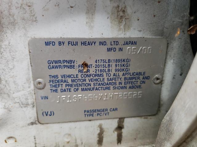 JF1SF656X1H725525 - 2001 SUBARU FORESTER S WHITE photo 12