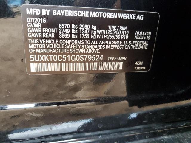 5UXKT0C51G0S79524 - 2016 BMW X5 XDR40E BLACK photo 12