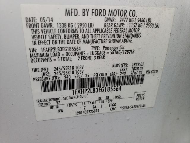 1FAHP2L83EG185564 - 2014 FORD TAURUS POL WHITE photo 10