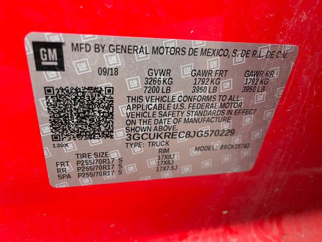 3GCUKREC8JG570229 - 2018 CHEVROLET SILVERADO RED photo 10