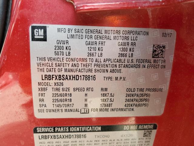 LRBFXBSAXHD178816 - 2017 BUICK ENVISION E Բորդո լուսանկար 13