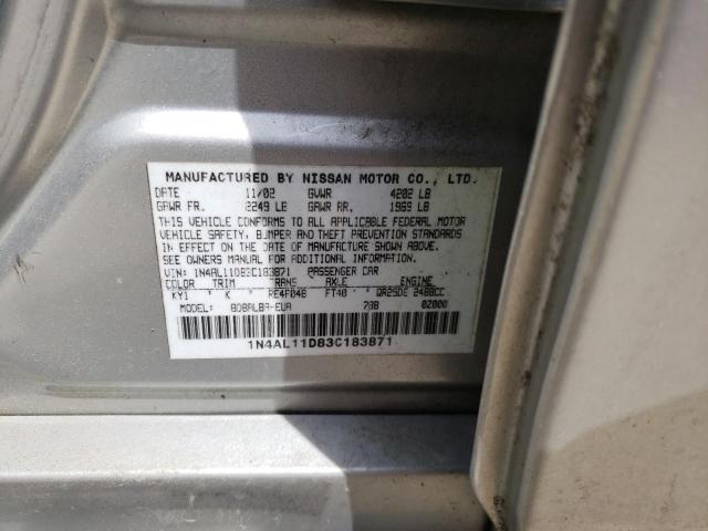 1N4AL11D83C183871 - 2003 NISSAN ALTIMA BAS SILVER photo 10