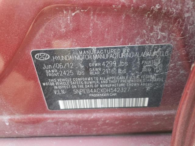 5NPEB4ACXDH542327 - 2013 HYUNDAI SONATA GLS MAROON photo 10