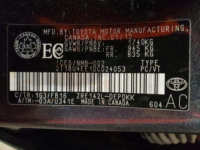 2T1BU4EE1DC024053 - 2013 TOYOTA COROLLA BA GRAY photo 12