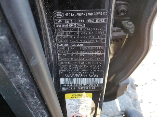 SALVP2BG5HH184980 - 2017 LAND ROVER RANGE ROVE BLACK photo 12