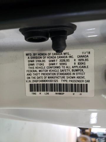 2HGFC4B80KH301525 - 2019 HONDA CIVIC SPOR 白色 照片 10