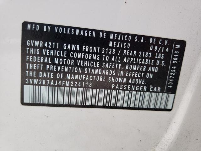 3VW2K7AJ4FM224118 - 2015 VOLKSWAGEN JETTA BASE WHITE photo 10