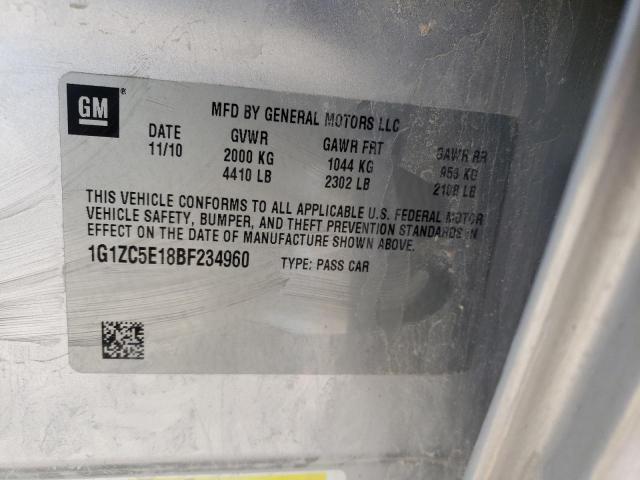 1G1ZC5E18BF234960 - 2011 CHEVROLET MALIBU 1LT SILVER photo 10