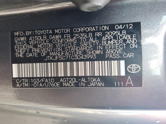 JTKJF5C71C3043993 - 2012 TOYOTA SCION TC 灰色 照片 12
