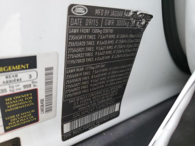 SALWR2VF1GA636450 - 2016 LAND ROVER RANGE ROVE WHITE photo 13