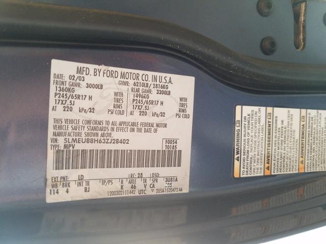 5LMEU88H63ZJ28402 - 2003 LINCOLN AVIATOR 蓝色 照片 10