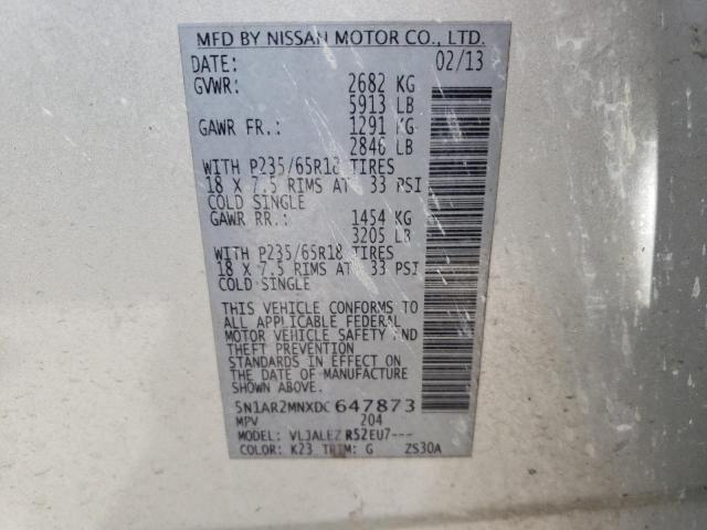 5N1AR2MNXDC647873 - 2013 NISSAN PATHFINDER SILVER photo 13