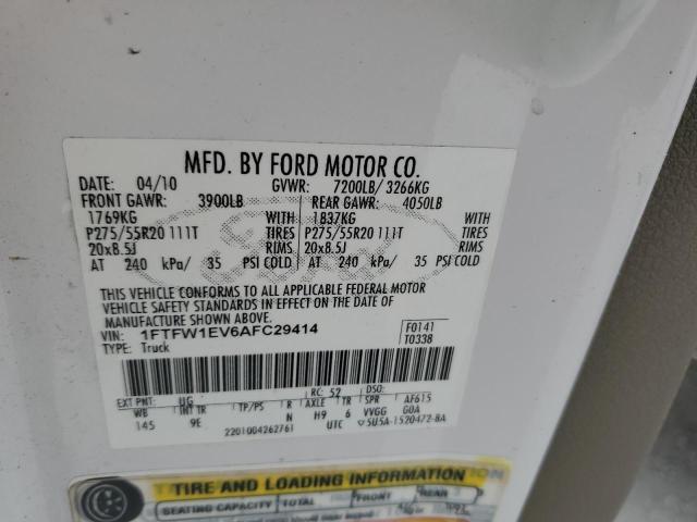 1FTFW1EV6AFC29414 - 2010 FORD F150 SUPER WHITE photo 12