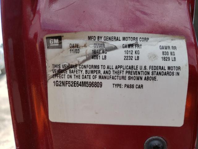 1G2NF52E64M596809 - 2004 PONTIAC GRAND AM S BURGUNDY photo 10