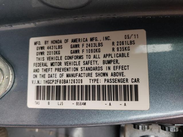 1HGCP2F80BA126309 - 2011 HONDA ACCORD EXL BLUE photo 13