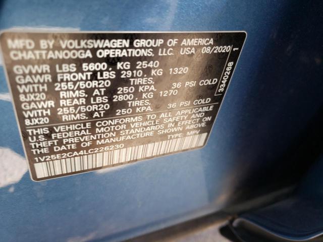 1V25E2CA4LC226230 - 2020 VOLKSWAGEN ATLAS CROS ლურჯი ფოტო 12