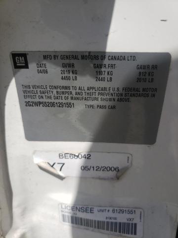 2G2WP552061291551 - 2006 PONTIAC GRAND PRIX Ақ фото 10