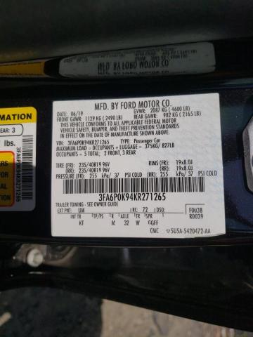 3FA6P0K94KR271265 - 2019 FORD FUSION TIT BLACK photo 10