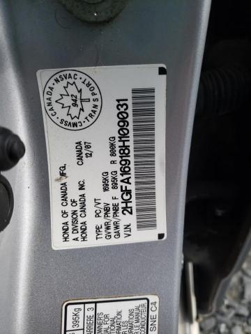 2HGFA16918H109031 - 2008 HONDA CIVIC EXL 银色 照片 10