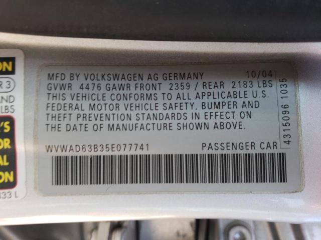 WVWAD63B35E077741 - 2005 VOLKSWAGEN PASSAT GLS SILVER photo 10