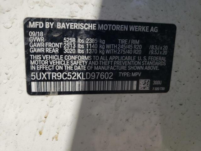 5UXTR9C52KLD97602 - 2019 BMW X3 XDRIVE3 WHITE photo 10