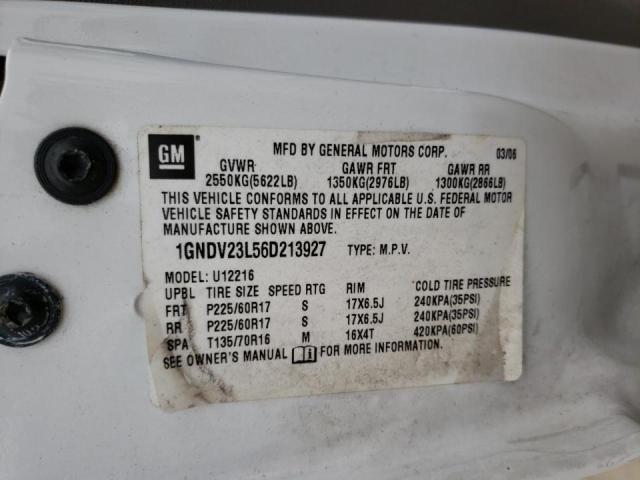 1GNDV23L56D213927 - 2006 CHEVROLET UPLANDER L WHITE photo 10