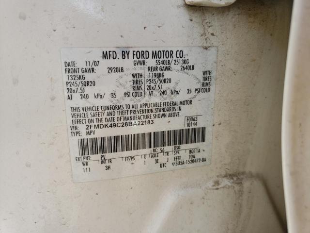 2FMDK49C28BA22183 - 2008 FORD EDGE LIMIT WHITE photo 10