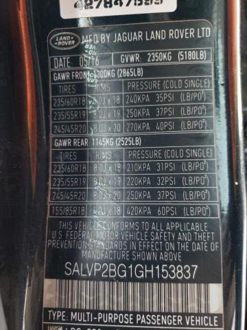 SALVP2BG1GH153837 - 2016 LAND ROVER RANGE ROVE BLACK photo 13