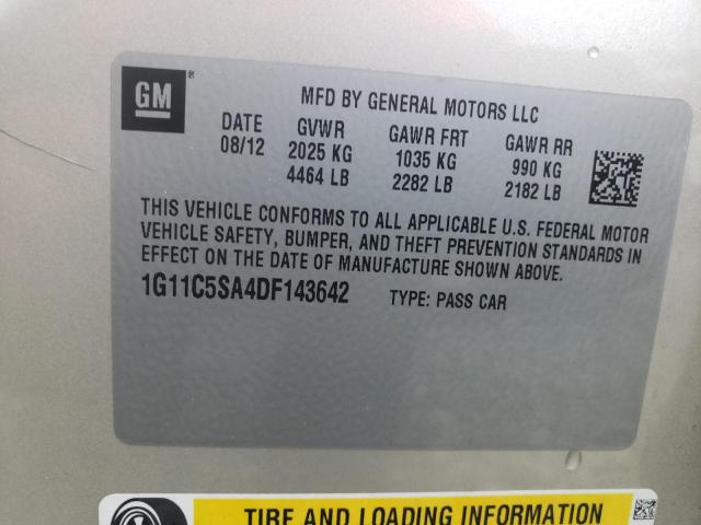 1G11C5SA4DF143642 - 2013 CHEVROLET MALIBU 1LT 米色 照片 10