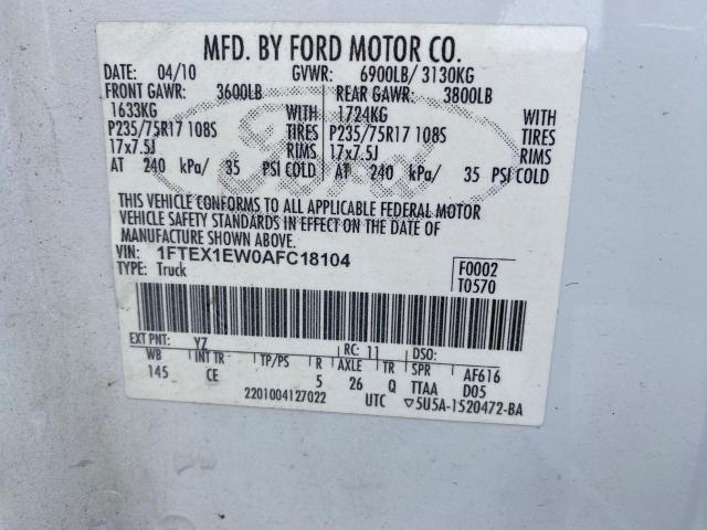 1FTEX1EW0AFC18104 - 2010 FORD F150 SUPER WHITE photo 10