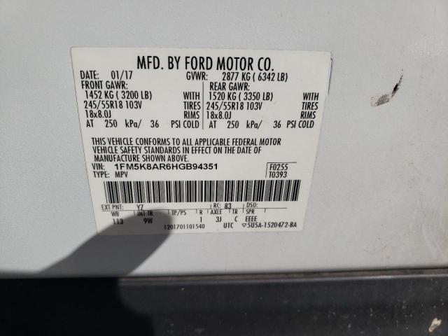 1FM5K8AR6HGB94351 - 2017 FORD EXPLORER P WHITE photo 13