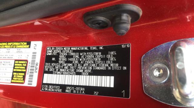 5TFRM5F10BX024835 - 2011 TOYOTA TUNDRA DOU RED photo 10