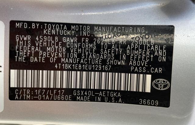 4T1BK1EB1EU129167 - 2014 TOYOTA AVALON BAS SILVER photo 10