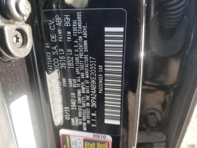 3KPA24AB9KE203517 - 2019 KIA RIO S BLACK photo 10