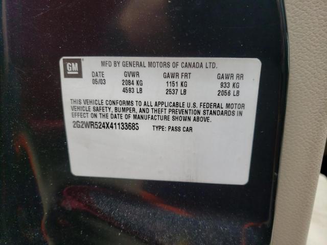 2G2WR524X41133683 - 2004 PONTIAC GRAND PRIX BLACK photo 10