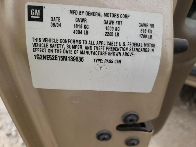 1G2NE52E15M139636 - 2005 PONTIAC GRAND AM S GOLD photo 10