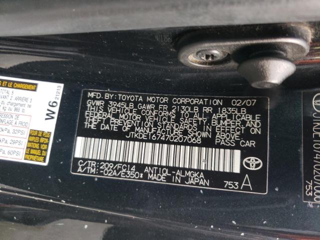 JTKDE167470207068 - 2007 TOYOTA SCION TC 黑色 照片 10