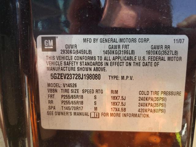 5GZEV23728J198080 - 2008 SATURN OUTLOOK XR PURPLE photo 10