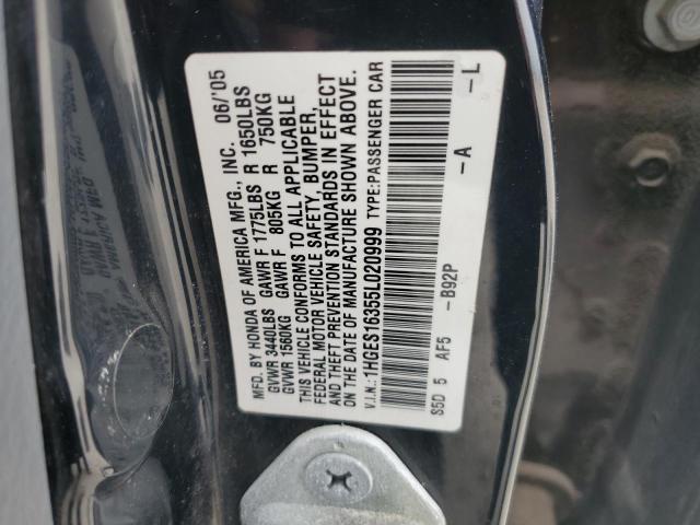 1HGES16355L020999 - 2005 HONDA CIVIC DX V CHARCOAL photo 12