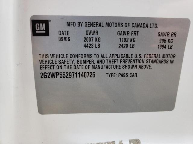 2G2WP552971140726 - 2007 PONTIAC GRAND PRIX თეთრი ფოტო 10
