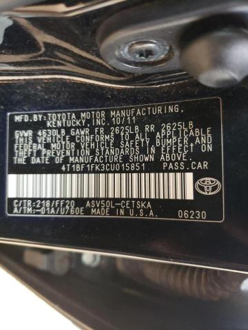 4T1BF1FK3CU015851 - 2012 TOYOTA CAMRY BASE  photo 10