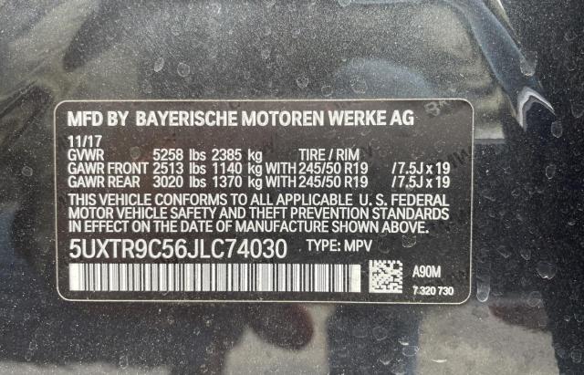 5UXTR9C56JLC74030 - 2018 BMW X3 XDRIVE3 CHARCOAL photo 10