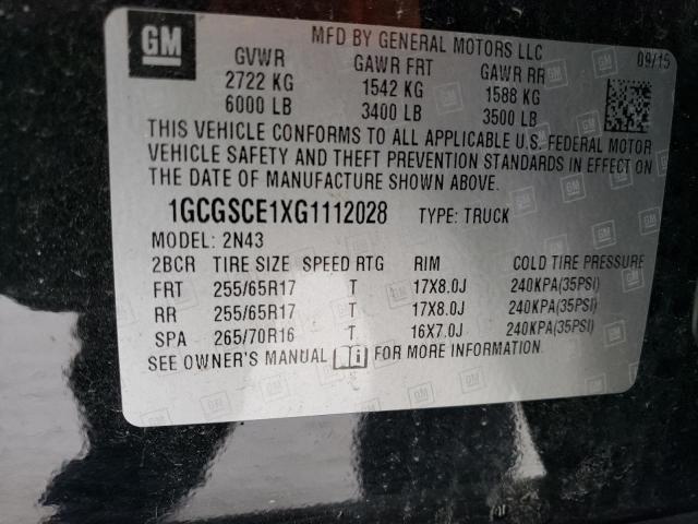 1GCGSCE1XG1112028 - 2016 CHEVROLET COLORADO L BLACK photo 12