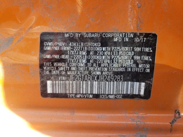 JF2GTABCXJH249283 - 2018 SUBARU CROSSTREK ORANGE photo 10